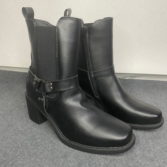 Pazzle Ankle Boots Womens‎ Block Heel Western Buckle Detail Black Sz 9 - Picture 1 of 8